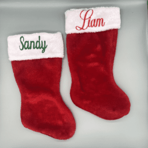 Red and White Embroidered Christmas Stockings for sale