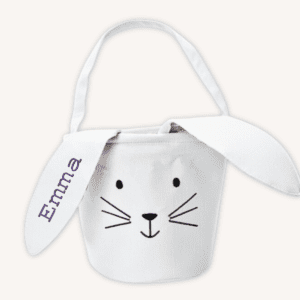 White easter bunny basket with custom embroidered