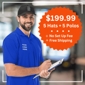 5 Polos and 5 Hats Embroidered with Your Logo