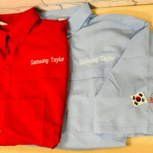 BAW Fishing Shirt with embroidered Samsung Taylor and American/Korean flags